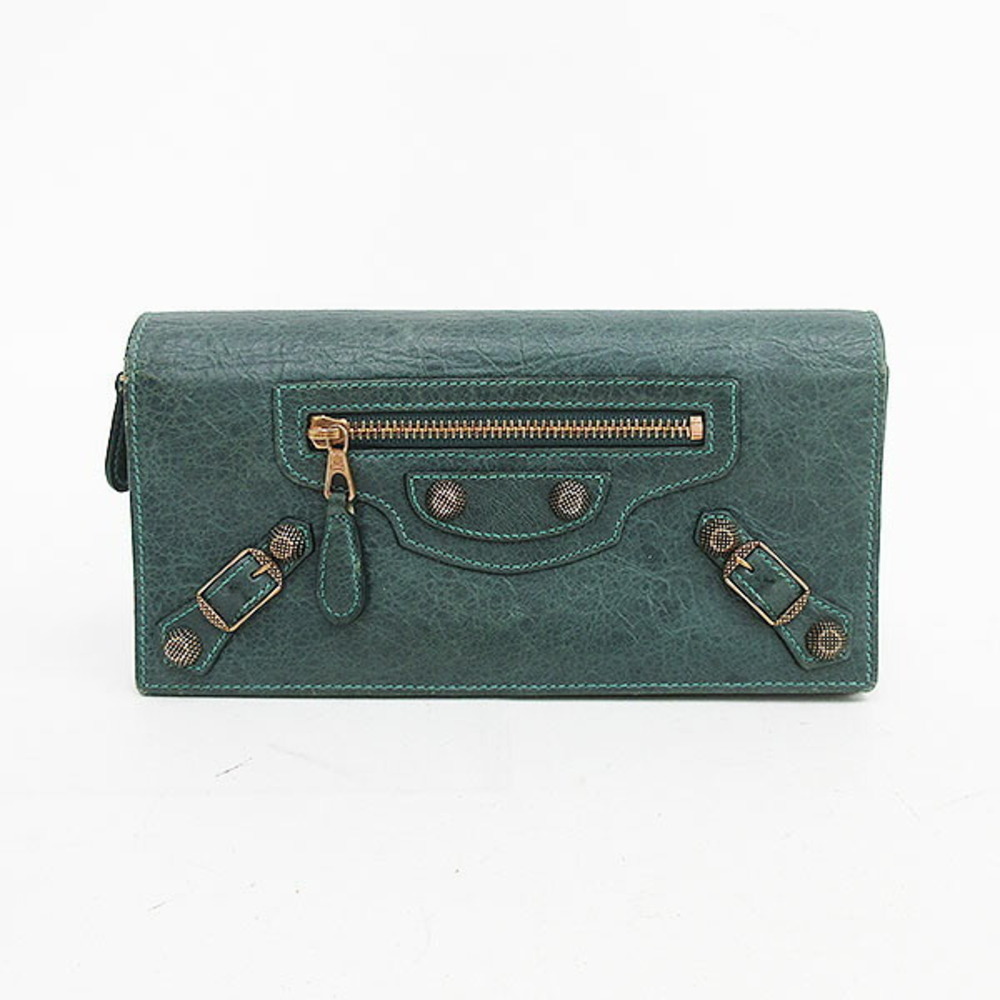 BALENCIAGA Continental Long Wallet Green Leather